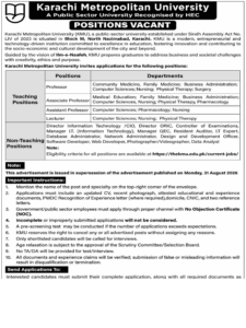Karachi Metropolitan University hiring for 2026: IT, faculty, and admin roles